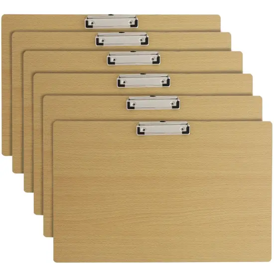 6-Pack Extra Large Clipboards with Low Profile Clip, 19.5x12.5 Inch Horizontal Wooden Lap Boards, Landscape Layout, Wood Sideways Clip Board for Drawing, Sketching, Art Classroom Office Supplies Brown {1}