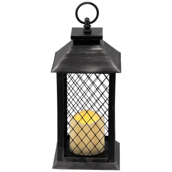Northlight Flameless LED Brushed Mesh Candle Lantern - 11" - Black {6}