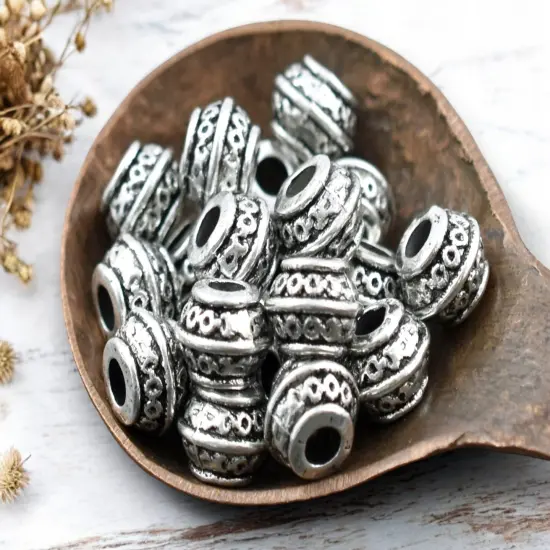 *50* 9x7mmAntique Silver Large Hole Barrel Beads {2}