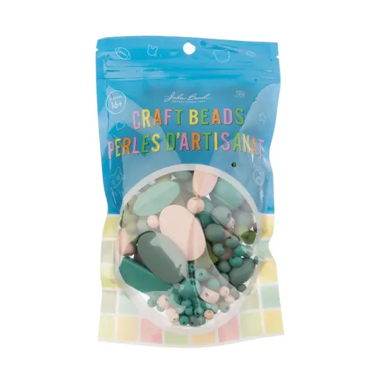 John Bead Craft Wood Beads with Elastic Nylon Cord, 90g Green & Peach & Grey {5}