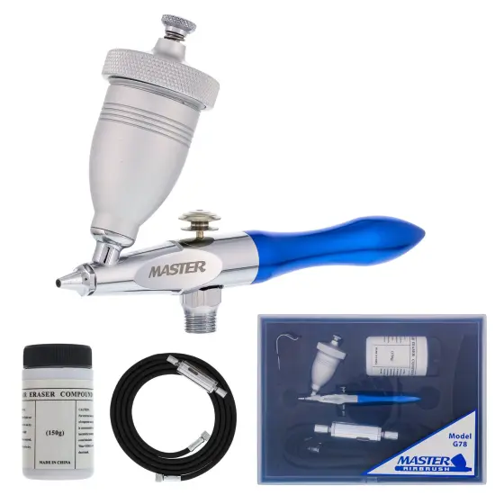 Gravity Feed Air Abrasive Eraser and Etching Airbrush Kit - Mini Sandblaster Etcher Gun with 1/2 oz. Cup, 0.5 mm Tip, Hose {1}
