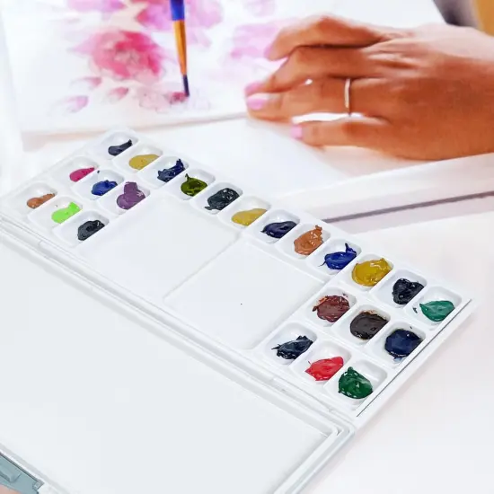 Airtight Leak-Proof Watercolor Palette, 24 Slightly Sloping Wells-3 Mixing Areas {4}