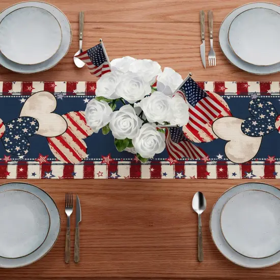 4th of July Table Runner Stripe Stars Heart Memorial Day Independence Day Patriotic America Table Decoration Home Kitchen Dining Indoor Holiday Farmhouse Decor {4}