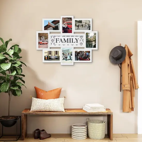 Photo Frame 22x17 White Family Picture Frame Selfie Gallery Collage Wall Hanging for 6x4 Photo - 8 Photo Sockets - Wall Mounting Design {5}
