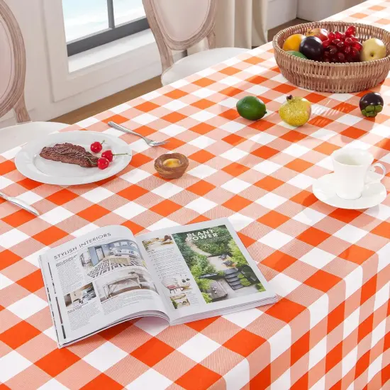 Halloween Gingham Checkered Square Tablecloth - Waterproof Buffalo Plaid Table Cloth Stain Resistant Washable Table Cover for Picnic/Camping/Outdoor - Orange and White, 54 x 54 Inch {3}