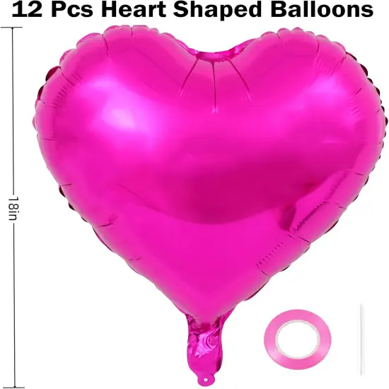 12Pcs Hot Pink Heart Balloons, 18 Inch Heart Shape, Love Balloons for Valentine's Day, Wedding, Birthday Decorations {2}