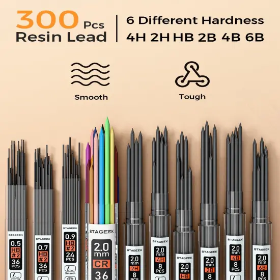 30Pcs Metal Mechanical Pencil Set with Leather Case, 0.5/0.7/0.9/2.0mm Art Drafting Pencils, 16 Tubes Graphite Leads (6B 4B 2B HB 2H 4H) with Colored Leads for Sketching Drawing Writing(Black) {4}