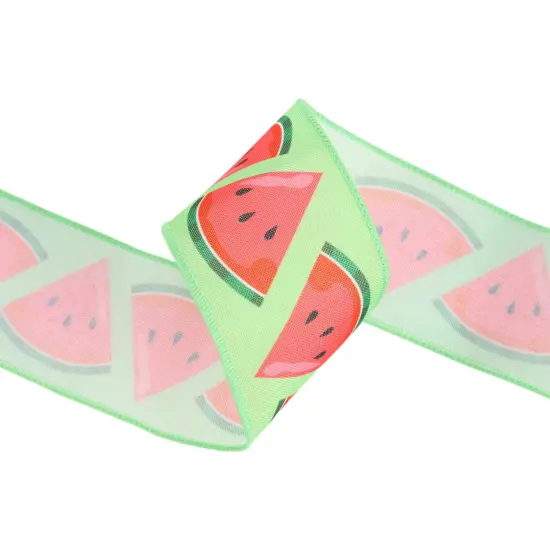 LaRibbons 2 1/2" Wired Ribbon | Watermelon Slice on Green | 10 Yard Roll {5}