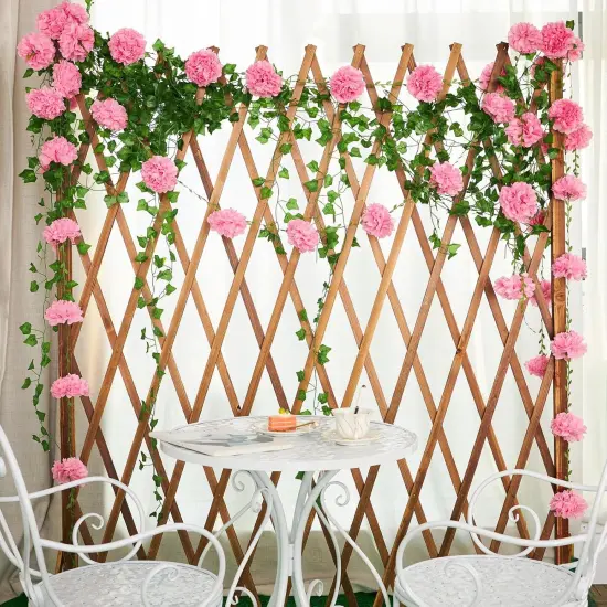 2PCS Pink Paper Flower Garland, Flower Leaves Banner Flower Pom Pom Garland Spring Hanging Paper Flower Decorations for Wall Nursery Anniversary Wedding Birthday Arch Decor (8.2ft) {5}