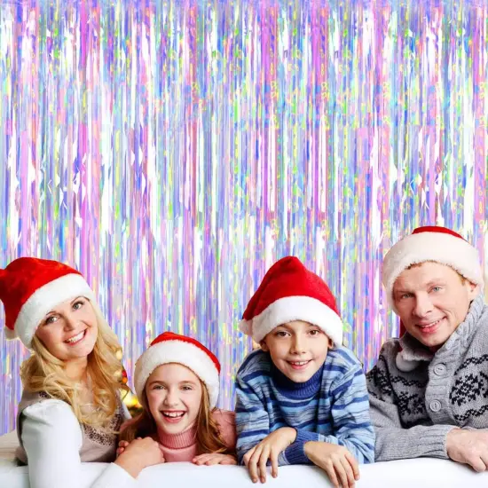 3 Packs 3.3ft x 6.6ft Shiny Corlorful Metallic Tinsel Foil Fringe Curtains Photo Booth Props for Birthday Engagement Bridal Shower Baby Shower Bachelorette Holiday Celebration Party Decorations {4}