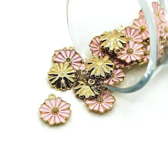 1, 4, 20 or 50 Pieces: Small Pink and Gold Flower Charms {1}