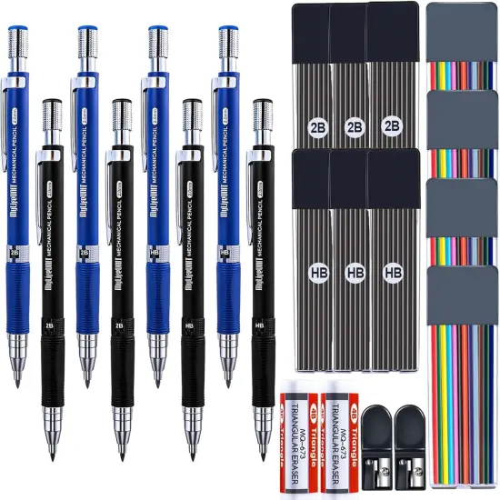 22 Pcs 2.0 mm Mechanical Pencils Set, 8 Pcs Lead Pencils with 10 Case Lead Refills 2B, HB Black & Colors, 2 Pcs Erasers and 2 Pcs Sharpeners for Drawing, Sketching and Drafting {1}