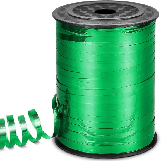 Green Ribbon, 500 Yard Curling Ribbon for Crafts, Shiny Metallic Ribbon, Iridescent Crimped Ribbon for Gift Wrapping, Balloons String, Florist Flower (1 Roll) {1}