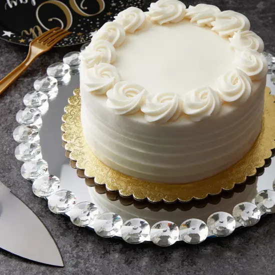 Okuna Outpost 12 in Crystal Bead Round Mirror Tray to Display Perfume, Jewelry, Candles, Bling Serving Tray for Bathroom, Living Room, Office, Vanity, Home Decor Silver {5}