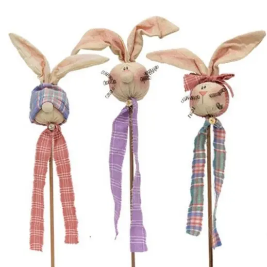 3/Set Bunny Wands with Pastel Plaid Accessories for Spring Arrangements {1}
