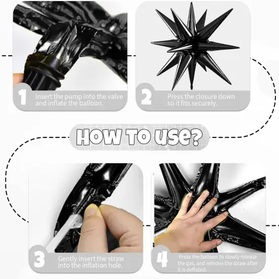 6 Pcs 22 Inch Black Star Balloons and Disco Foil Balloons (Black Disco) {4}