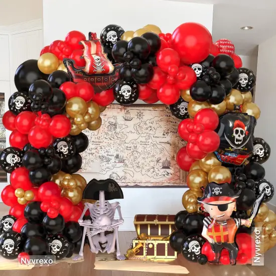 142Pcs Red Black Metallic Gold Balloon(Black, Red, Metallic Gold) {2}