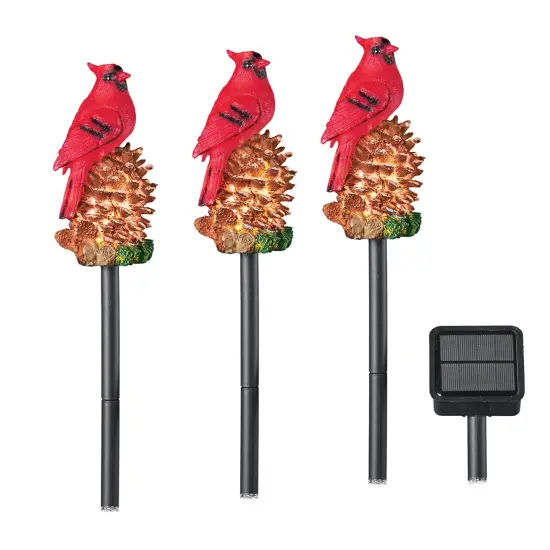 Collections Etc Solar Powered Cardinal on Pinecones Path Stake Lights - Set of 3 {2}
