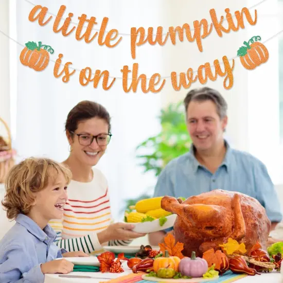 Orange Glitter "A Little Pumpkin Is On The Way" Banner {3}