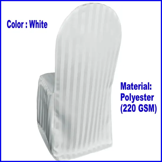 1 Piece Striped Jacquard Polyester Banquet Chair Cover White Elegant Wedding Decor {1}