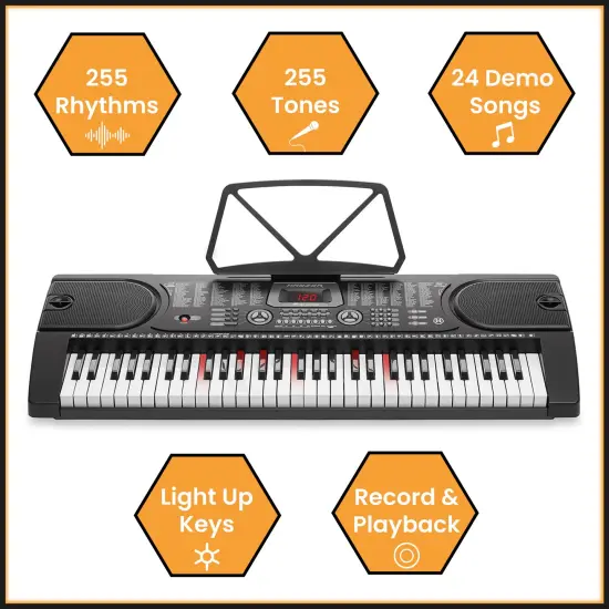 Hamzer 61 Key Keyboard Piano with Lighted Keys, Built-In Speakers, Stand, Bench, & Key Labels - Portable Electronic Musical Keyboard Set for Beginners {2}