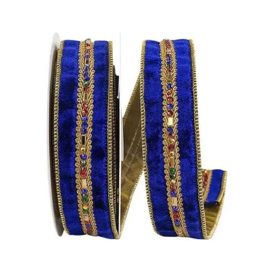 1.5" Jewel Stones Velvet Ribbon: Royal Blue (5 Yards) {1}