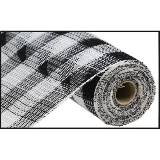10.25" Faux Jute Check Mesh Ribbon: Black & White (10 Yards) {1}