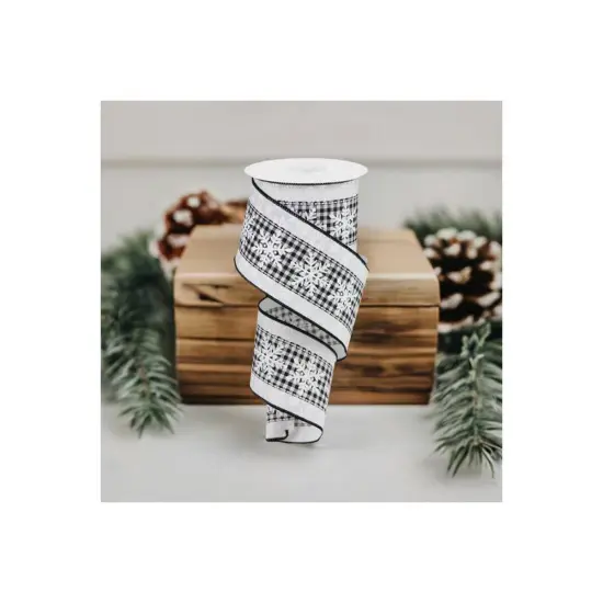 2.5" Snowflakes Check Ribbon: White (10 Yards) {2}