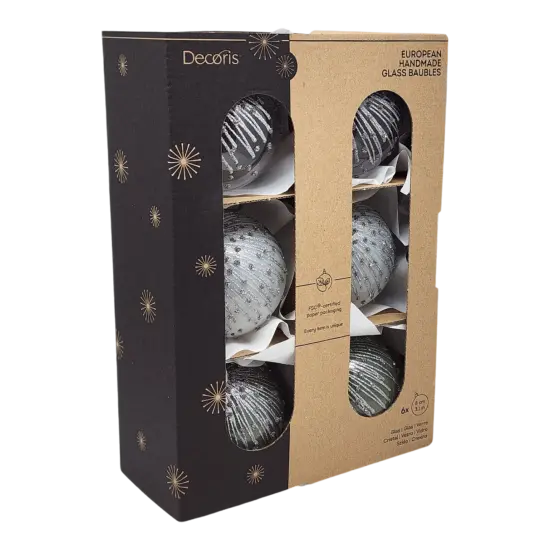 Enamel Ice Glass Ornament Set - 80mm - Silver and White {1}