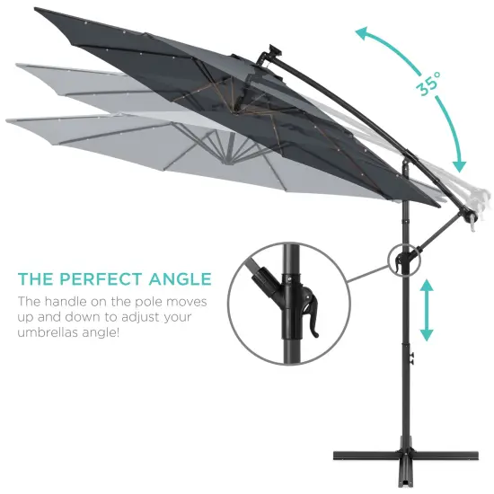 Best Choice Products 10ft Solar LED Offset Hanging Outdoor Market Patio Umbrella w/ Adjustable Tilt Slate {4}