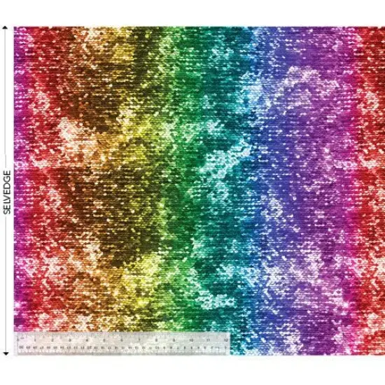 Multi Rainbow Sequins Wideback Cotton Fabric {1}