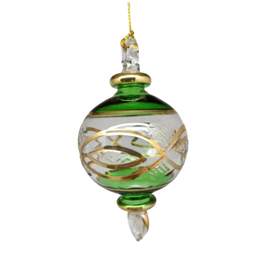 Etched Sphere Glass With Gold Accents - Green {1}