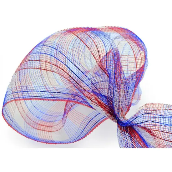 10" Red White Blue Plaid Poly Deco Mesh Ribbon {2}