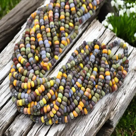 5/0 Aged Matte Neo Guardian Striped Picasso Mix Seed Beads (21" Strand) {2}