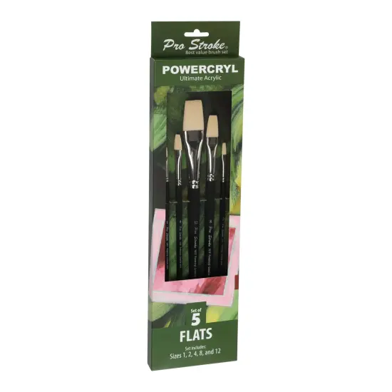 Creative Mark Pro-Stroke Powercryl Acrylic Paint Brushes - Flats Value Set of 5, Synthetic Paint Brushes for Artists, Seamless Nickel-Plated Ferrules, Matte Black Wooden Handle, Soft-Touch Grip {5}