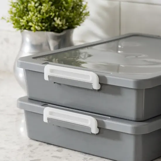 IRIS USA 6 Qt. Plastic Storage Bins with Lids, 2 Pack, Flat Storage Container, Secure Latches, Stackable, Gray {5}