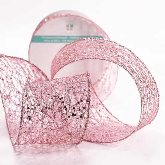 Sparkling Glitter Mesh Wired Ribbon Yards Rose Gold for Christmas Home Decor Bow Gift Wrapping DIY Crafts Wreath {3}