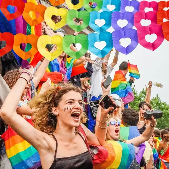 10 Pieces Colorful Rainbow Heart Banner - 100 Feet Colorful Rainbow Gay Pride Paper Garland - Heart Shape Hanging Decorations for Birthday Party Wedding Parades Celebration {3}