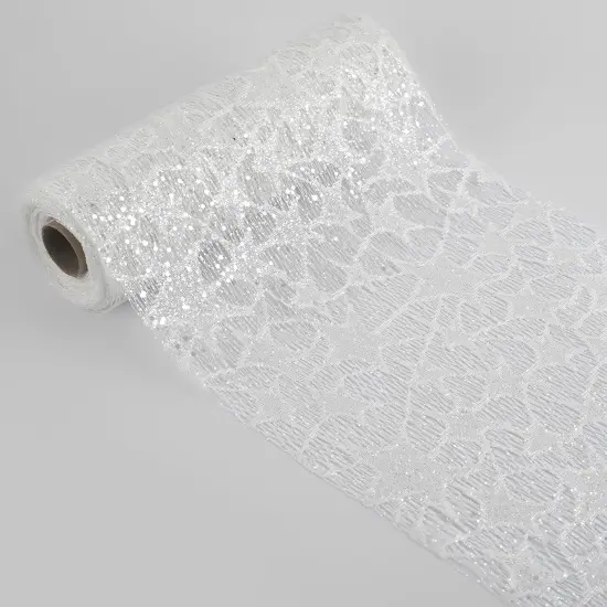 White Glitter Mesh Star Web Ribbon 10 Inch Wide by 10 Yards Roll White Mesh Fabric Ribbon Decorative Mesh White Mesh Ribbon {5}