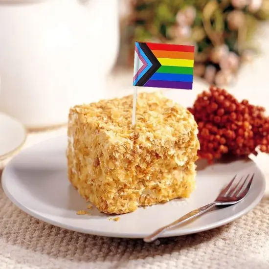 100 Pcs Progress Pride Rainbow Flag Rainbow Toothpick Flags,Small Mini LGBT Cupcake Toppers Stick flags - Rainbow Mardi Gras Events Party Cocktail Fruit Decoration {2}