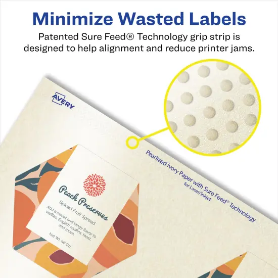 Avery Pearlized Ivory Hexagon Labels with Sure Feed Technology, Print-to-the-Edge, 2-1/2" x 2-57/64" {4}