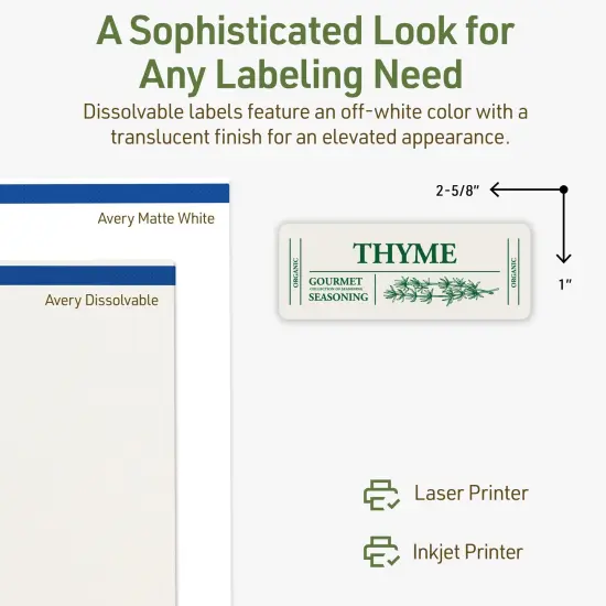 Avery Dissolvable Labels, 1" x 2-5/8" Rectangle {4}