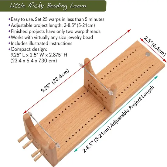 The Beadsmith Little Ricky Beading Loom, Two-Warp Loom, 9.25" L x 2.5" W x 2.875" H, Wooden, Illustrated Instructions Included, Easy Assembly, Use to Create Necklace and Bracelet Designs {4}