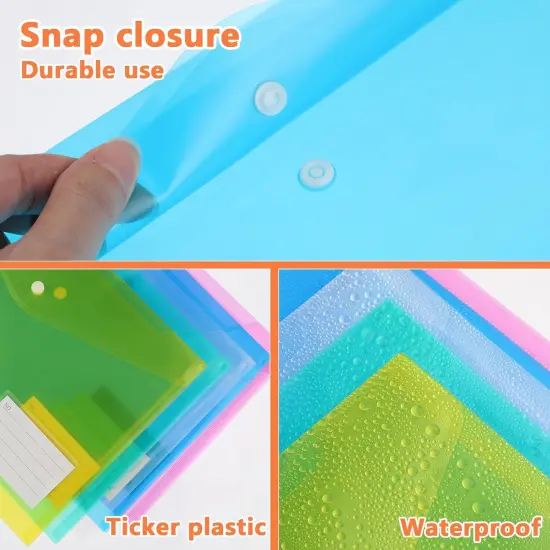 A4 Plastic Folders - Clear Envelopes with Snap Closure {2}