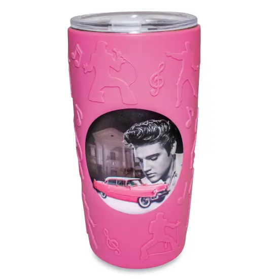 Collections Etc Elvis Pink Cadillac Double-Insulated Tumbler with Flip-Top Lid, 16.6 oz. {2}