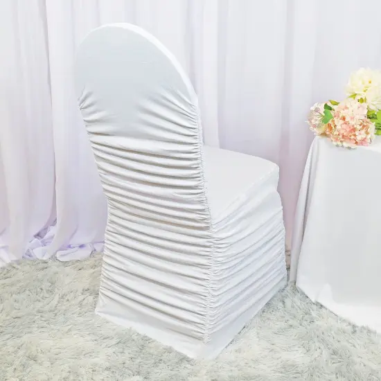 1 Piece White Rouge Spandex Chair Cover, Elegant Ruffled Banquet Stretch Fit {2}