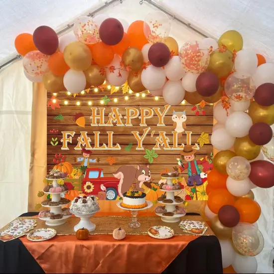 Happy Fall Y'all Banner Backdrop 7X5FT Fall Festival Decorations Banner {2}