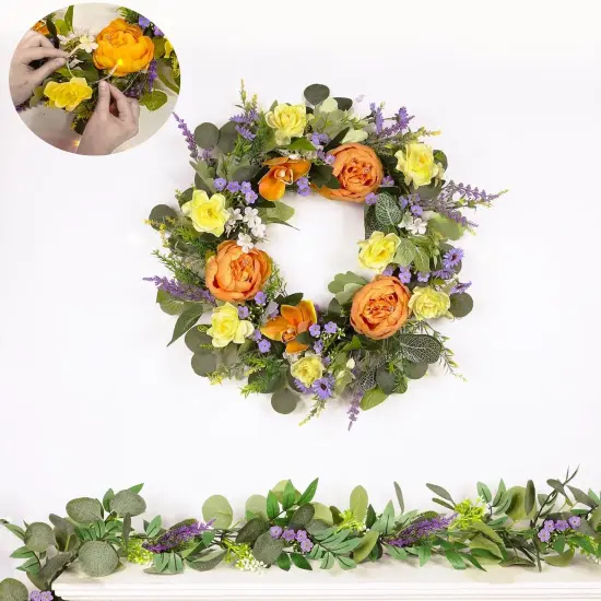 Spring Wreaths for Front Door, Handmade Floral Wreath with Lavender {5}
