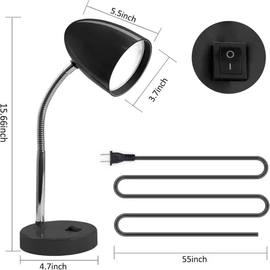 LED Desk Lamp, Flexible Gooseneck with Table lamp, 3.5W 240LM 4000K Cool White Study Lamps for Bedroom and Office, Eye Protection, ETL Listed,Black {2}