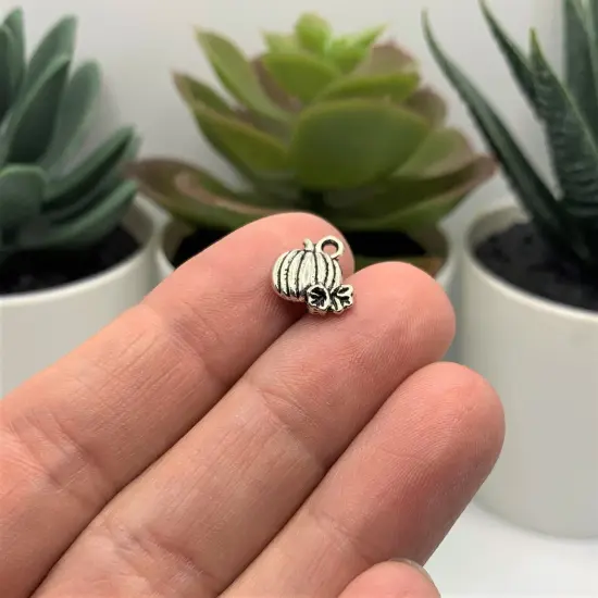 Small Silver Pumpkin Charms, 11x10mm {2}